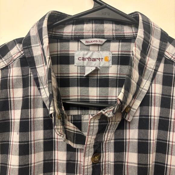 Carhartt Men’s Short Sleeve Button Down Shirt – Black White Plaid – Relaxed Fit - Picture 5 of 16
